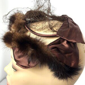 Vintage 60’s dark Brown Mink Pillbox Style Hat